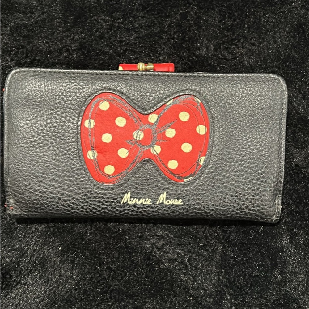 Mickey Mouse Black Wallet with Red Bow Accent
